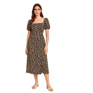 ASTR The Label - Floral Smocked Puff Sleeve Midi Dress Sz M